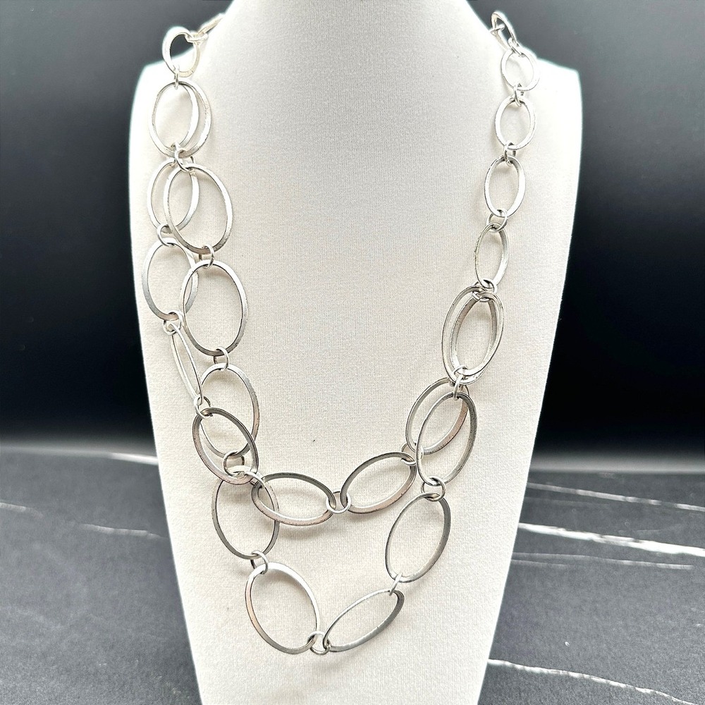New York Silver-Tone Classic Oval Link Chain Layered Statement Lobster Necklace